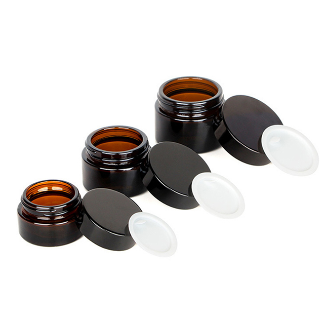 Hengjian low MOQ 5g amber glass cosmetic jar with silver lid for skin care cream glass jar