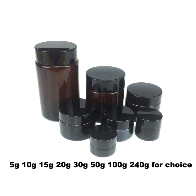 Hengjian low MOQ 5g amber glass cosmetic jar with silver lid for skin care cream glass jar