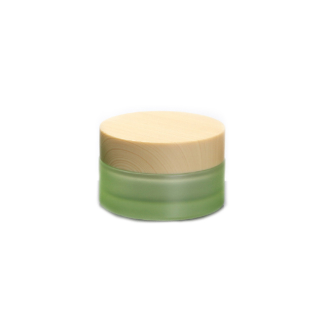 Hengjian matt green 20g round glass bottle make up with plastic cap in bamboo pattern glass jars
