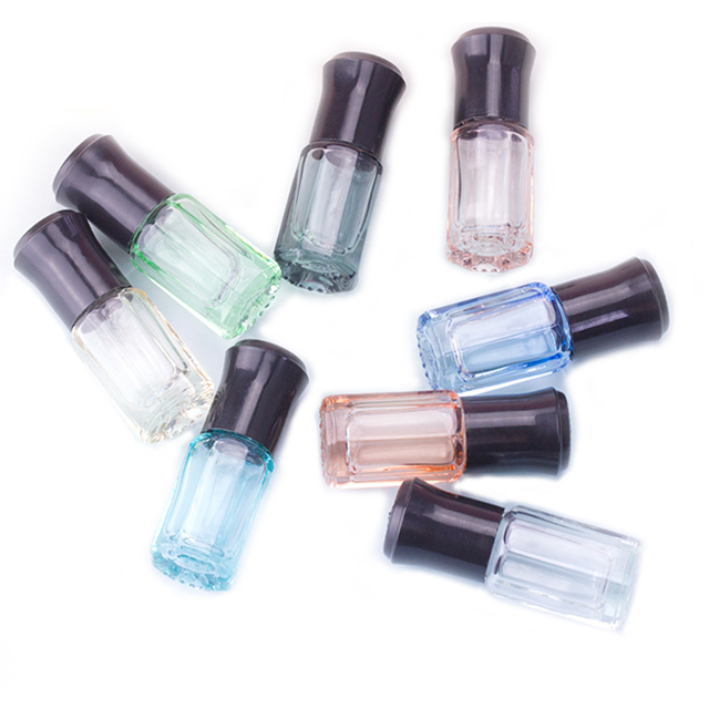 Hengjian new design 3ml colored octagonal glass bottles roller bottles empty roll on bottles with glass roller ball
