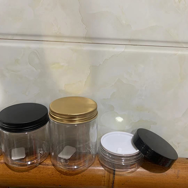 Hengjian stock 250g 250ml cosmetic container clear plastic skincare cream storage jar with gold black silver white cap