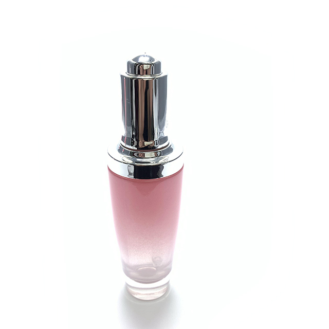 Hengjian stocked 50ml pink color glass dropper bottle with silver cover