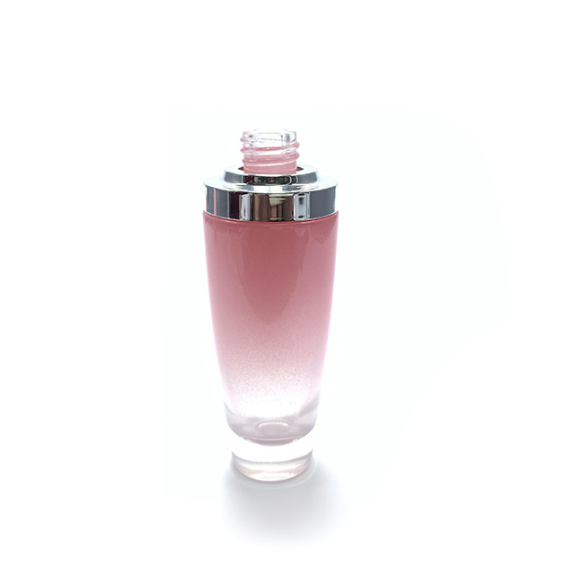 Hengjian stocked 50ml pink color glass dropper bottle with silver cover