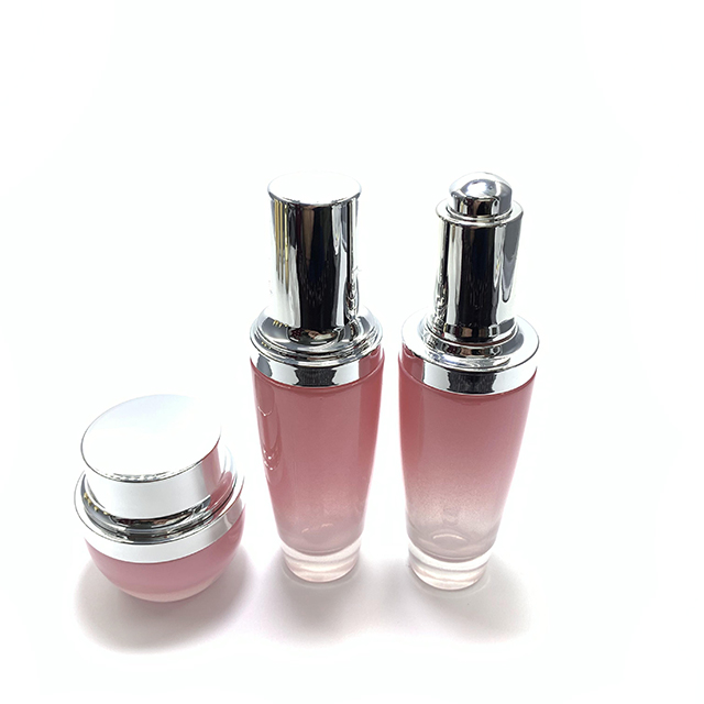 Hengjian stocked 50ml pink color glass dropper bottle with silver cover
