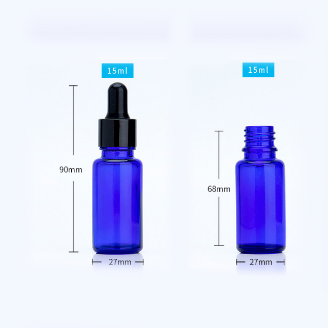 Hengjian wholesale 15ml blue color cosmetics round essential oil glass dropper bottles