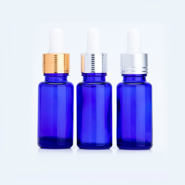 Hengjian wholesale 15ml blue color cosmetics round essential oil glass dropper bottles