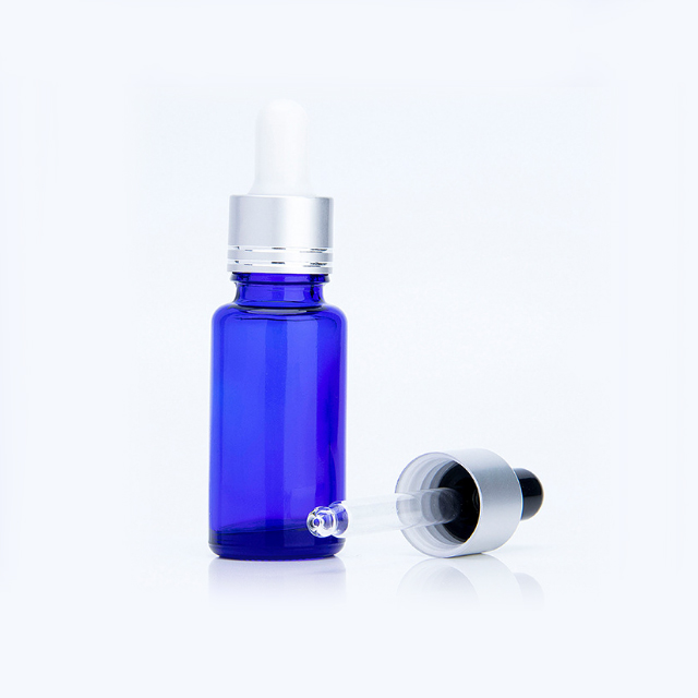 Hengjian wholesale 15ml blue color cosmetics round essential oil glass dropper bottles
