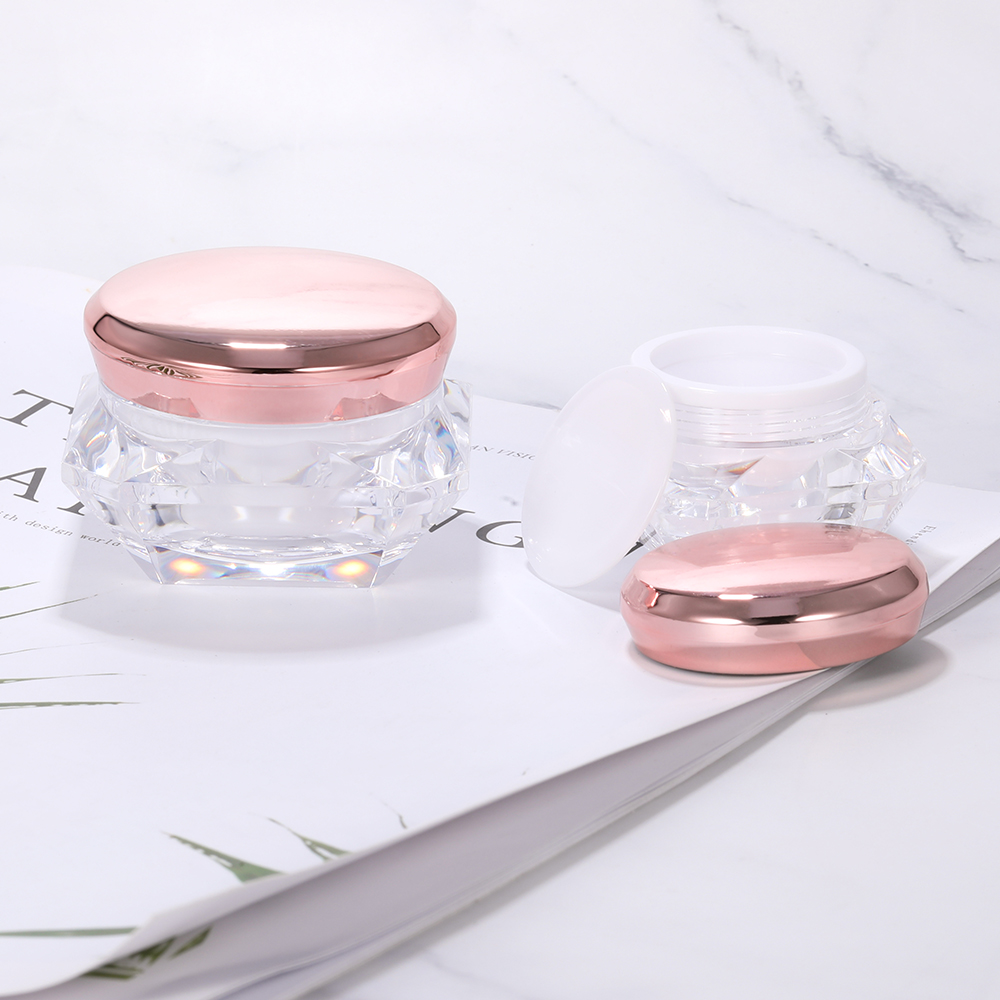 Hengsheng factory wholesale custom plastic acrylic rose gold cosmetic cream diamond shape jar