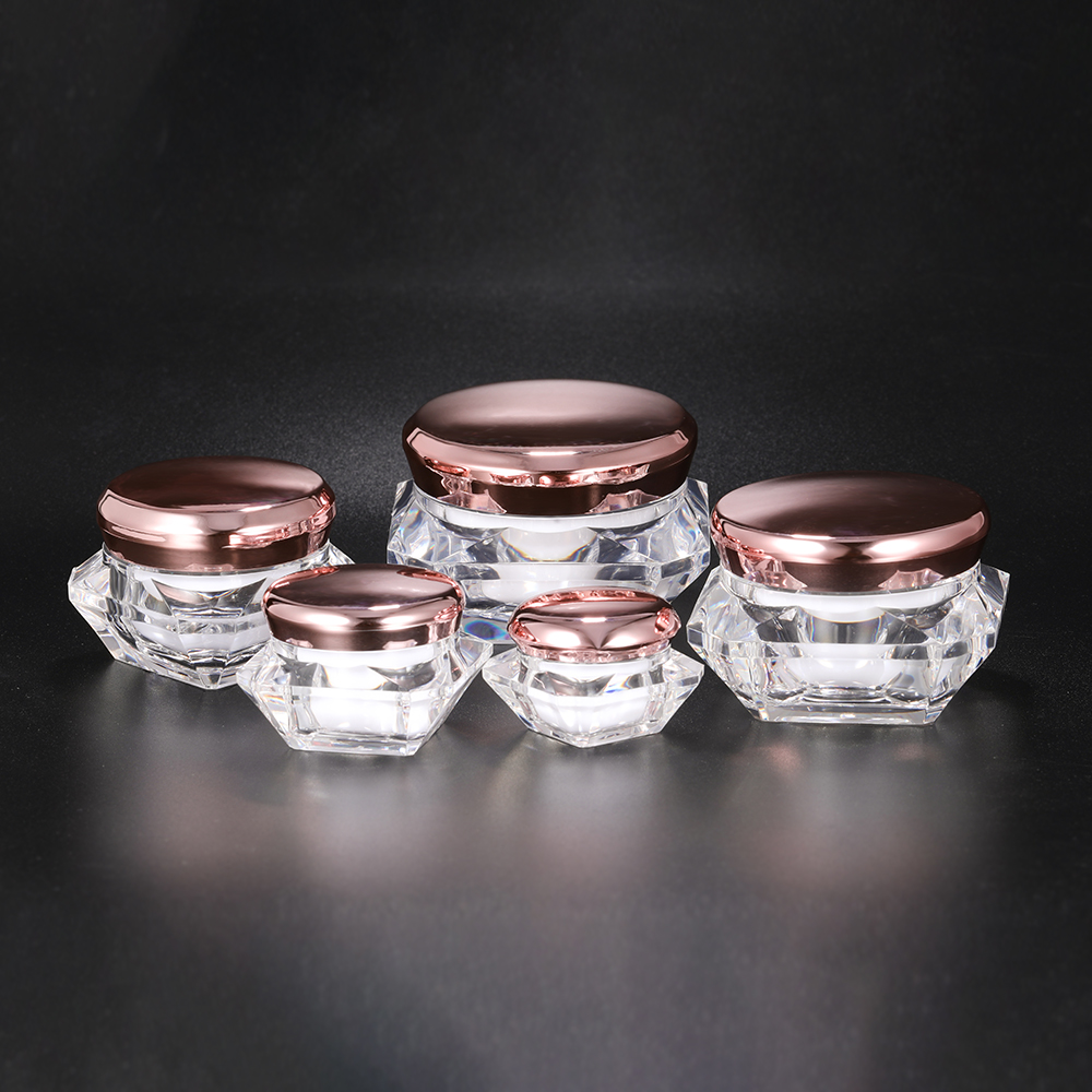 Hengsheng factory wholesale custom plastic acrylic rose gold cosmetic cream diamond shape jar