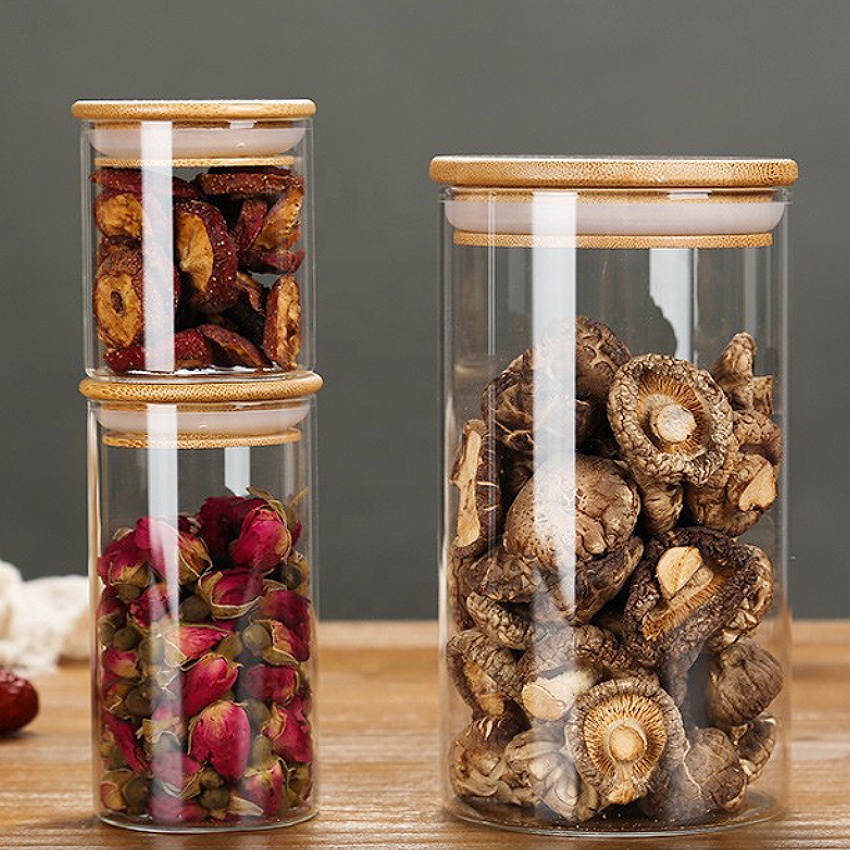 Herb Biscuit Canister Set Food Grade Storage Coffee Cookie Candy Airtight Glass Cylinder Jar