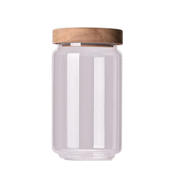 Hermetic Canister Clear Glass Jars With Acacia Mangium Lids Storage Containers Serving For Pantry Flour Grains Tea Candy Spice
