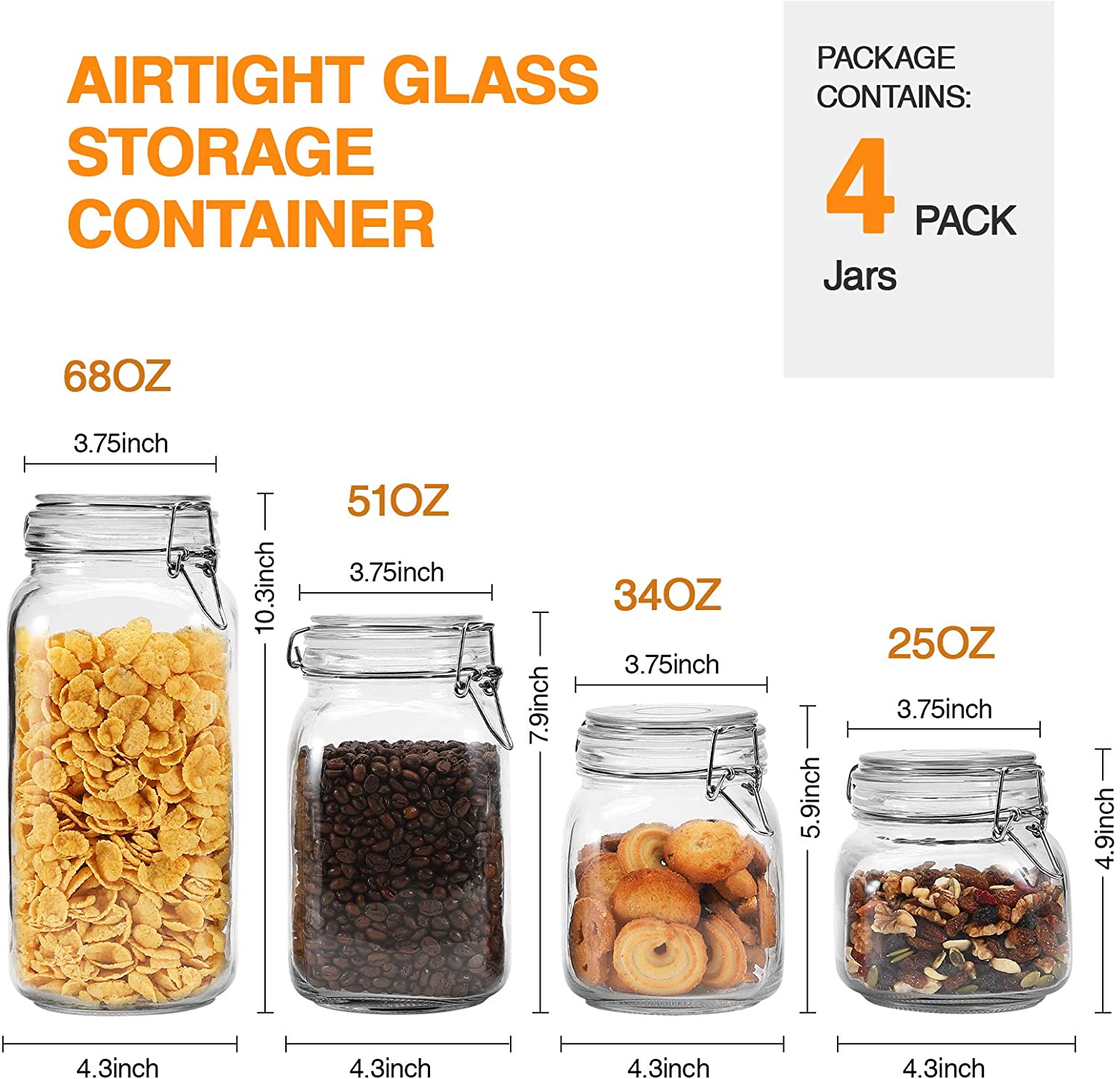 Hermetic Sealed Airtight hinged lid for Kitchen Storage, Dry Food Storage Containers