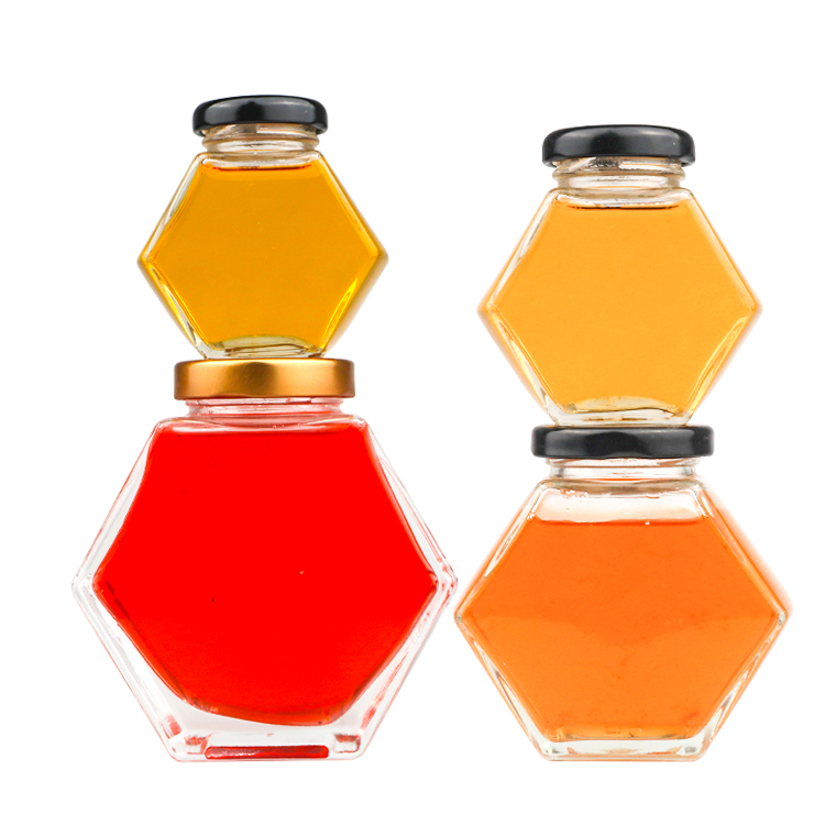 Hexagon 100ml 180ml 280ml 380ml Honey Glass Jar with Iron Gold Lid