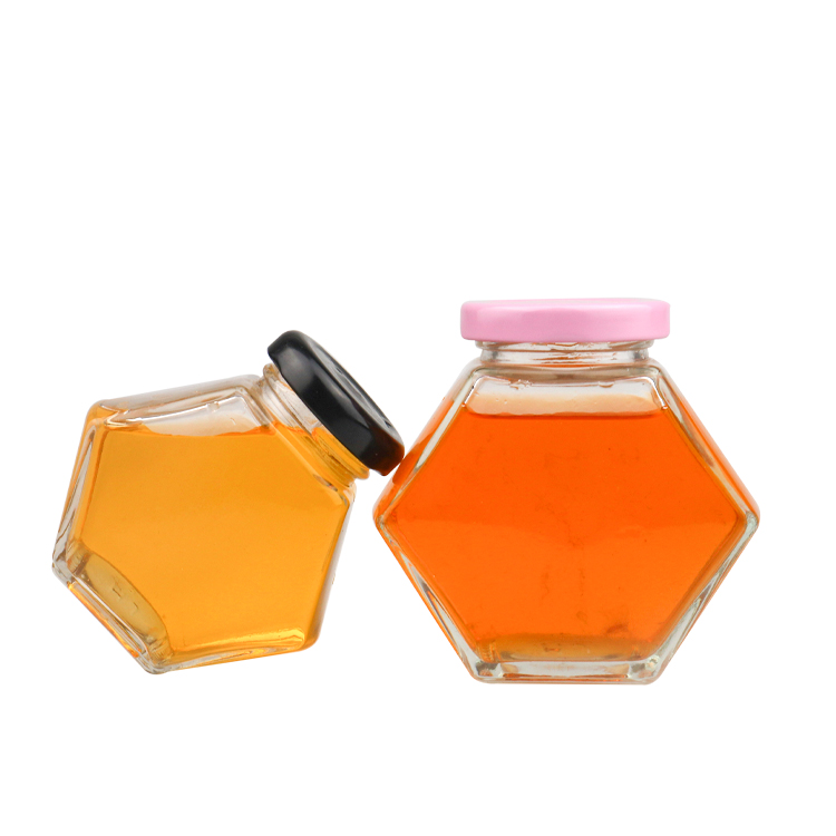 Hexagon 100ml 180ml 280ml 380ml Honey Glass Jar with Iron Gold Lid