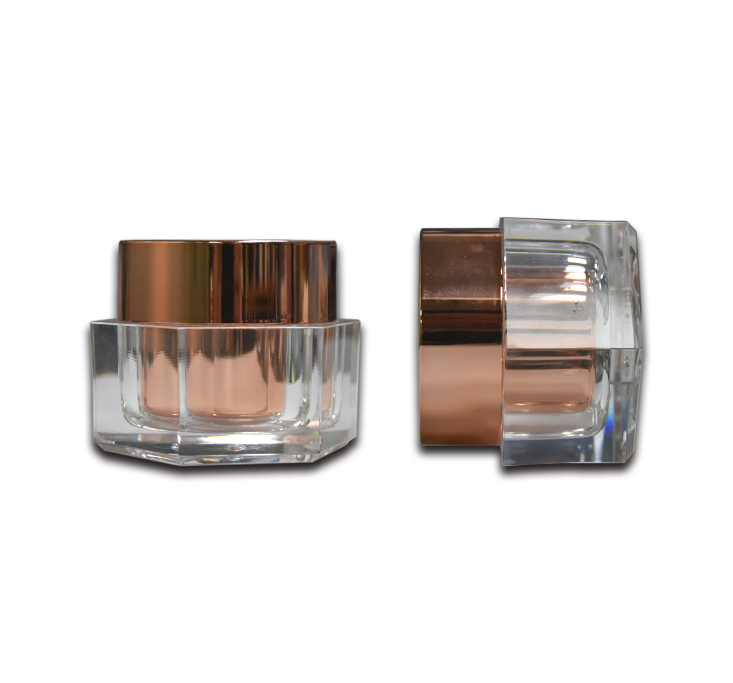 Hexagon Elegant Rose Gold Cosmetic Facial-pack Neck Cream Double Wall Acrylic Plastic Cream Jar 50g