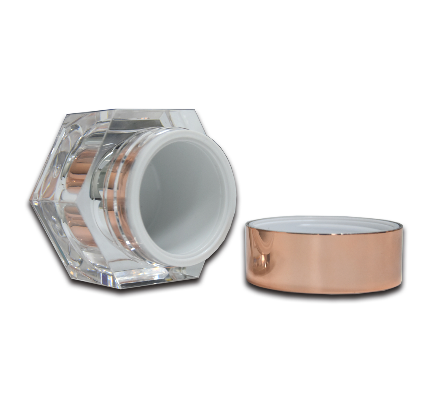 Hexagon Elegant Rose Gold Cosmetic Facial-pack Neck Cream Double Wall Acrylic Plastic Cream Jar 50g