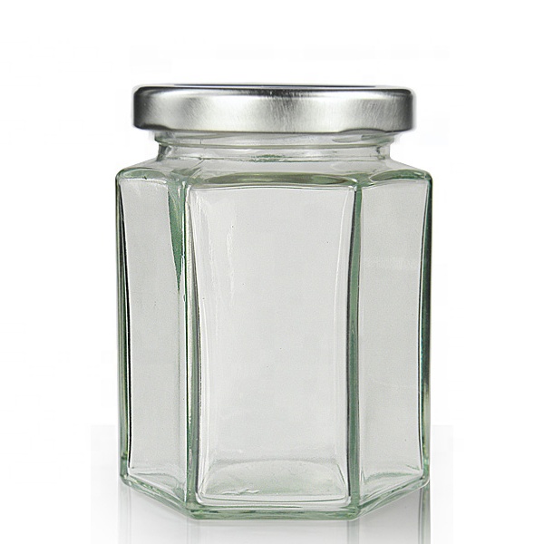 Hexagon Glass Jar 4 oz (120ml) Squat w/ Gold Lid