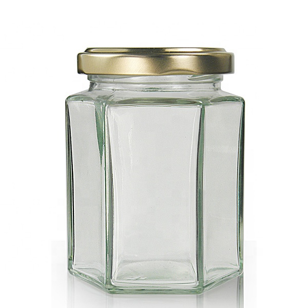 Hexagon Glass Jar 4 oz (120ml) Squat w/ Gold Lid