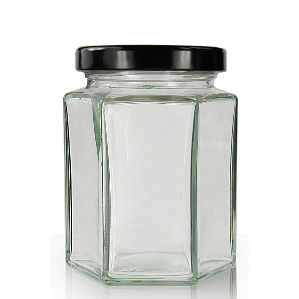 Hexagon Glass Jar 4 oz (120ml) Squat w/ Gold Lid