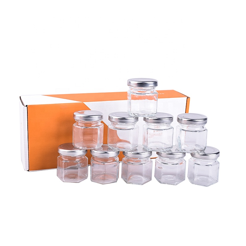Hexagon Glass Jars Small Mason Jars with Silver Lids for Wedding, Party Favors, Shower Favors, Honey, Canning, Spice