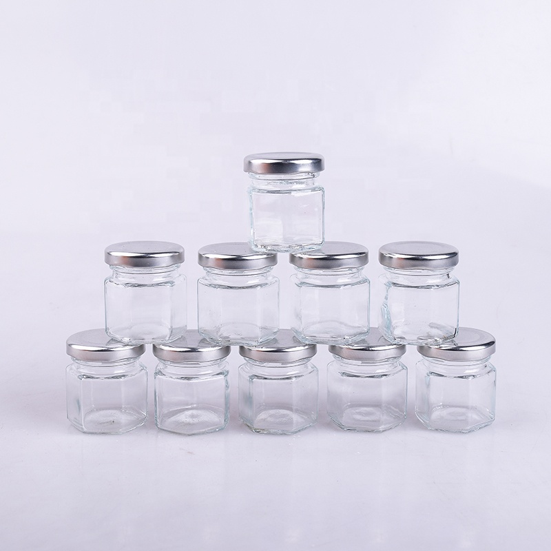 Hexagon Glass Jars Small Mason Jars with Silver Lids for Wedding, Party Favors, Shower Favors, Honey, Canning, Spice