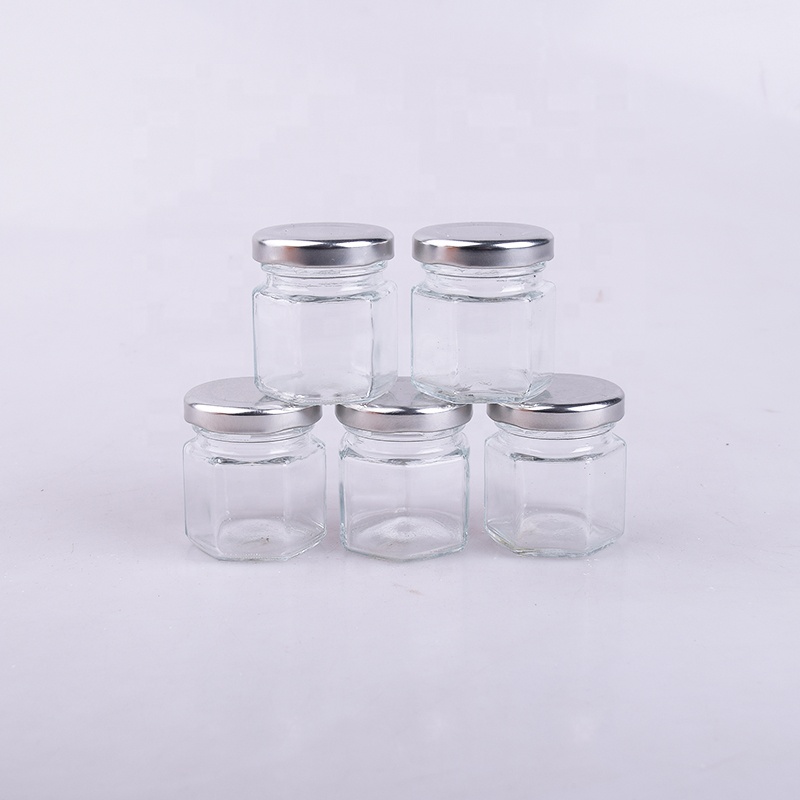 Hexagon Glass Jars Small Mason Jars with Silver Lids for Wedding, Party Favors, Shower Favors, Honey, Canning, Spice