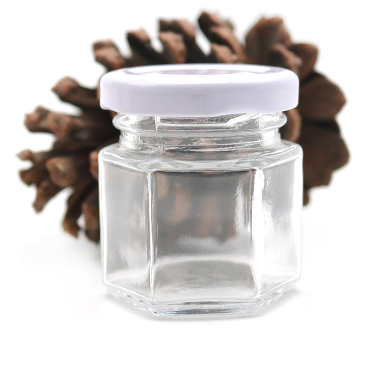 Hexagon Mini Glass Canning Jars with White Lid for Wedding Favors, Baby Shower, Honey