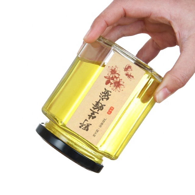 Hexagon food storage container honey jar glass 100ml 180ml 280ml 380ml 500ml 730ml
