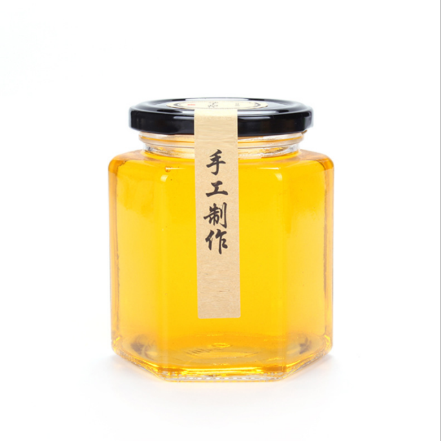 Hexagon food storage container honey jar glass 100ml 180ml 280ml 380ml 500ml 730ml