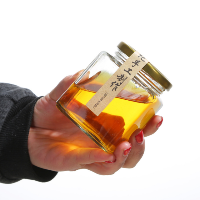 Hexagon food storage container honey jar glass 100ml 180ml 280ml 380ml 500ml 730ml