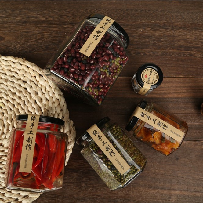 Hexagon food storage container honey jar glass 100ml 180ml 280ml 380ml 730ml