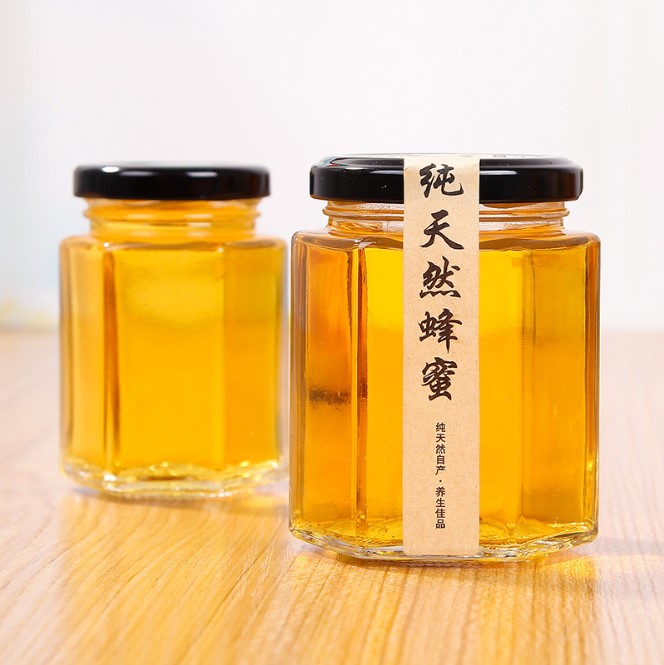 Hexagon food storage container honey jar glass 100ml 180ml 280ml 380ml 730ml