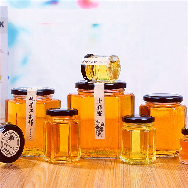 Hexagon glass bottle glass bottle hexagonal glass storage jar for honey