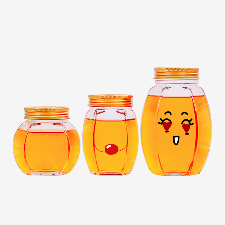Hexagon storage Glass Jar 380ml 500ml 750ml Honey Jar Glass with stir  wooden plug