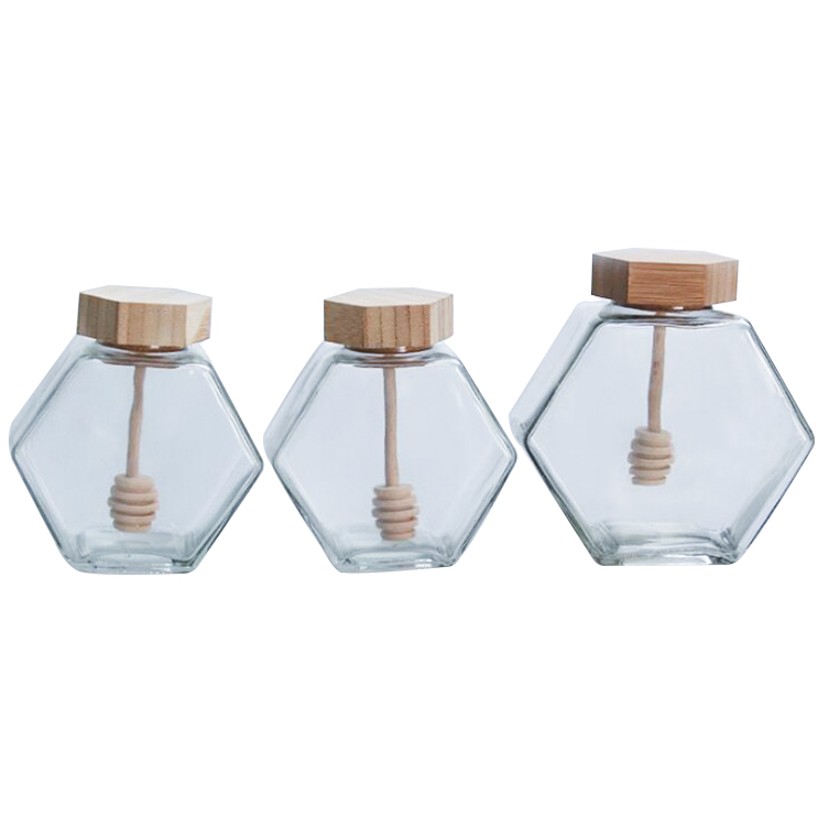 Hexagonal 180ml-500ml Clear Food Glass Jar for Honey Storage