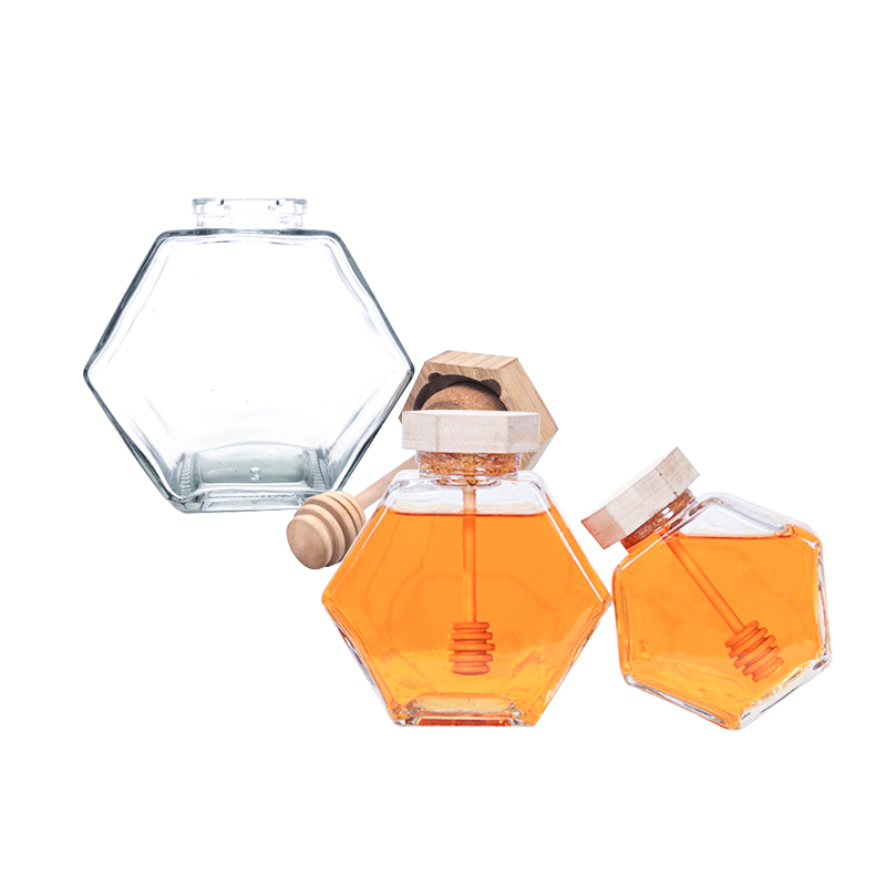 Hexagonal 180ml-500ml Clear Food Glass Jar for Honey Storage