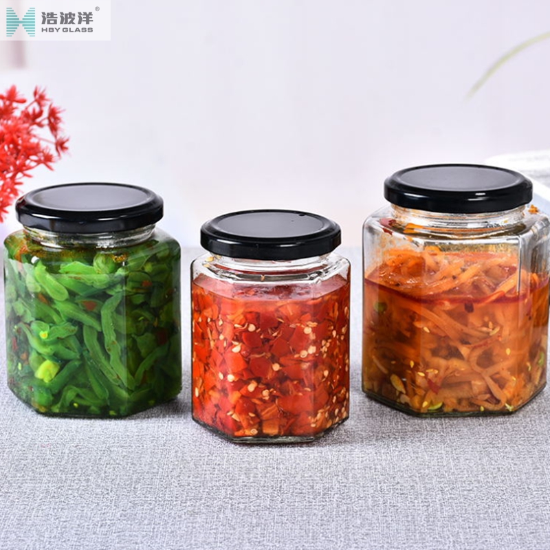 Hexagonal 45ml 85ml 180ml 280ml 380ml honey glass jar with screw lid