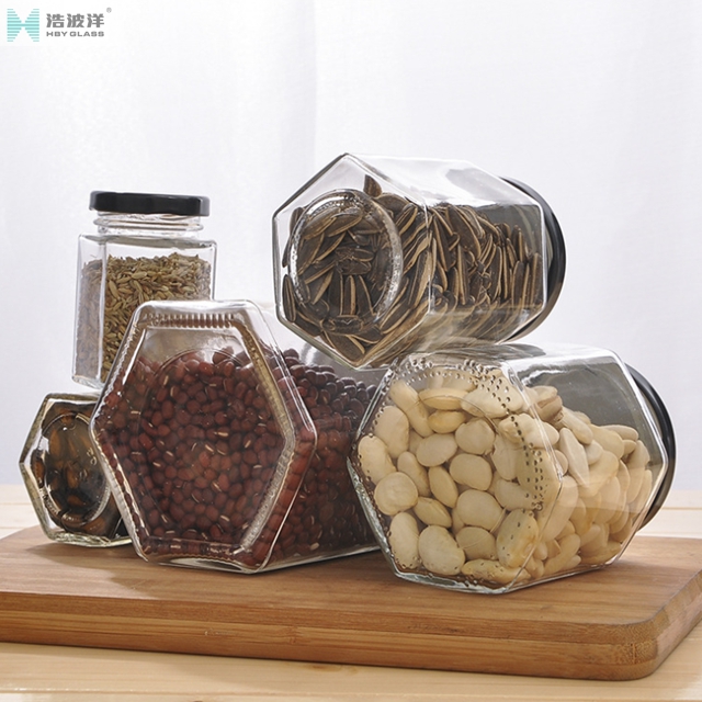 Hexagonal 45ml 85ml 180ml 280ml 380ml honey glass jar with screw lid