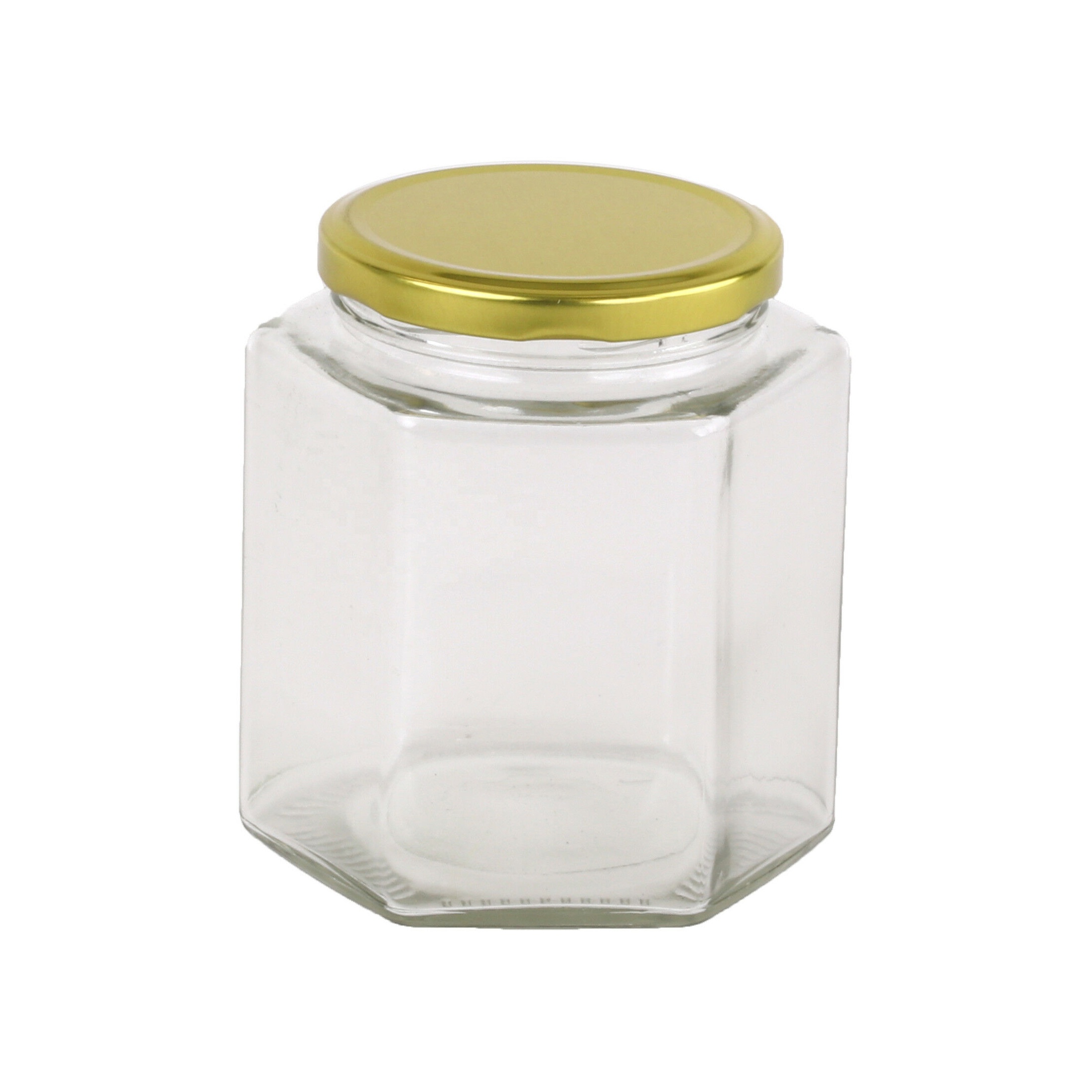 Hexagonal 50ml 100ml 150ml 300ml 500ml 750ml glass honey jars jam jars with black lid