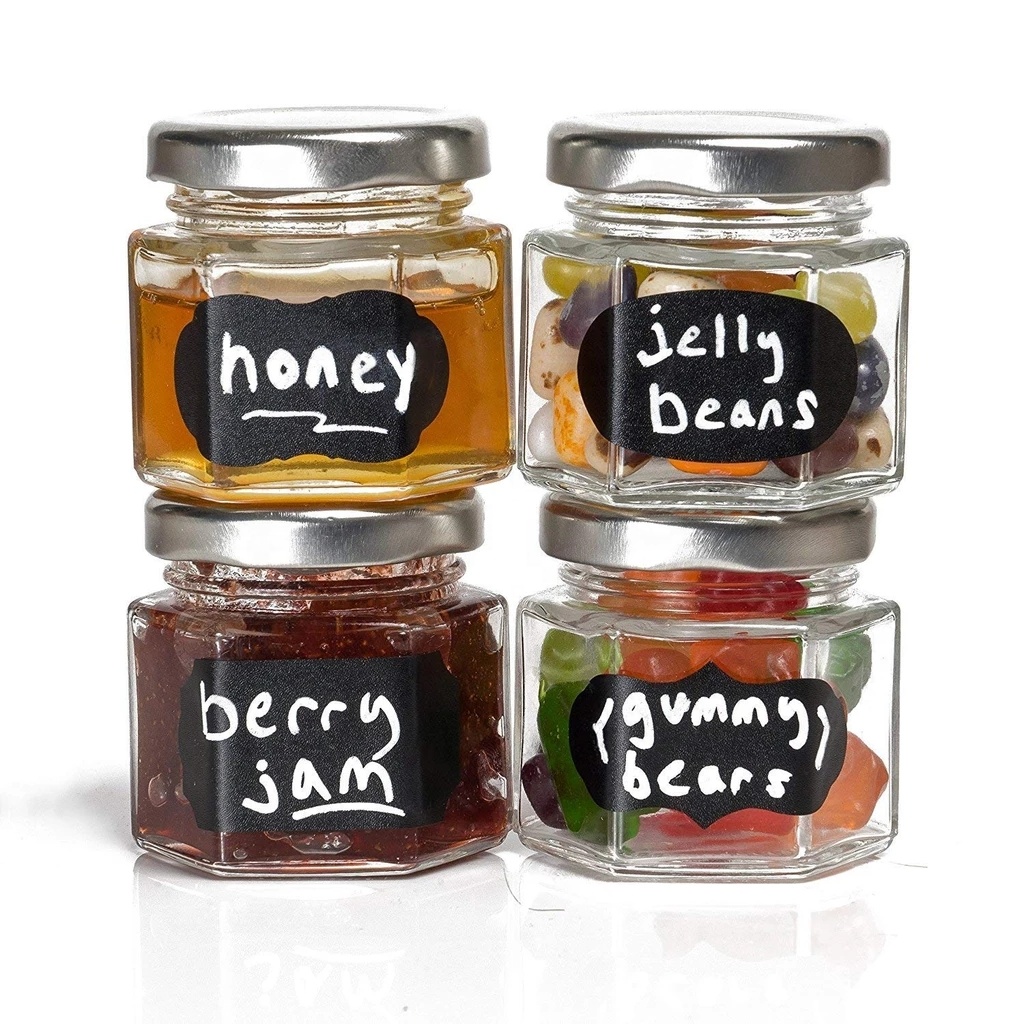 Hexagonal 50ml 100ml 150ml 300ml 500ml 750ml glass honey jars jam jars with black lid