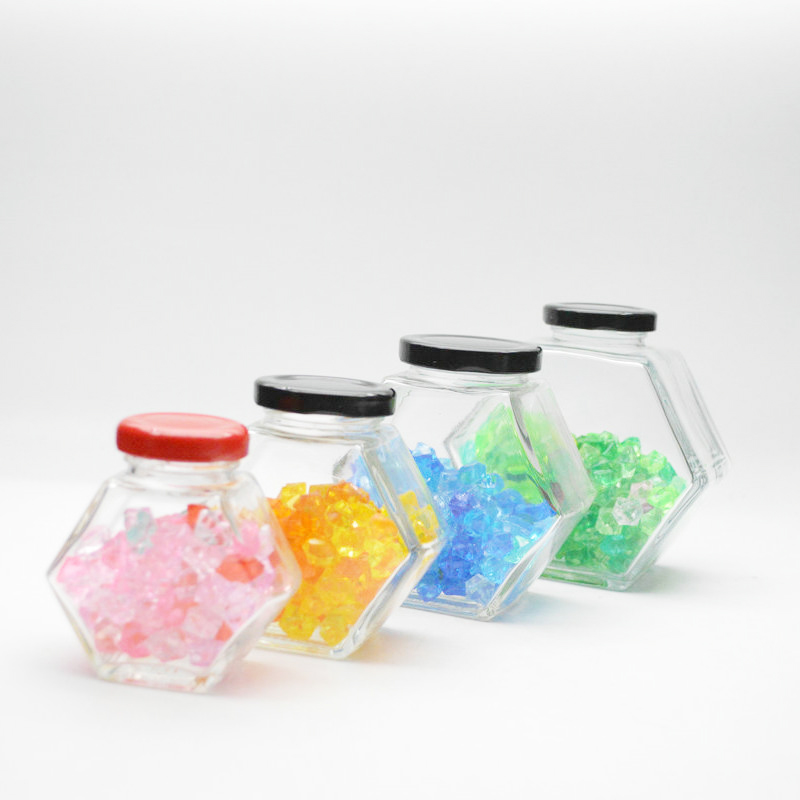 Hexagonal Clear Glass Honey Jars Containers  For Jam Sugar Storage