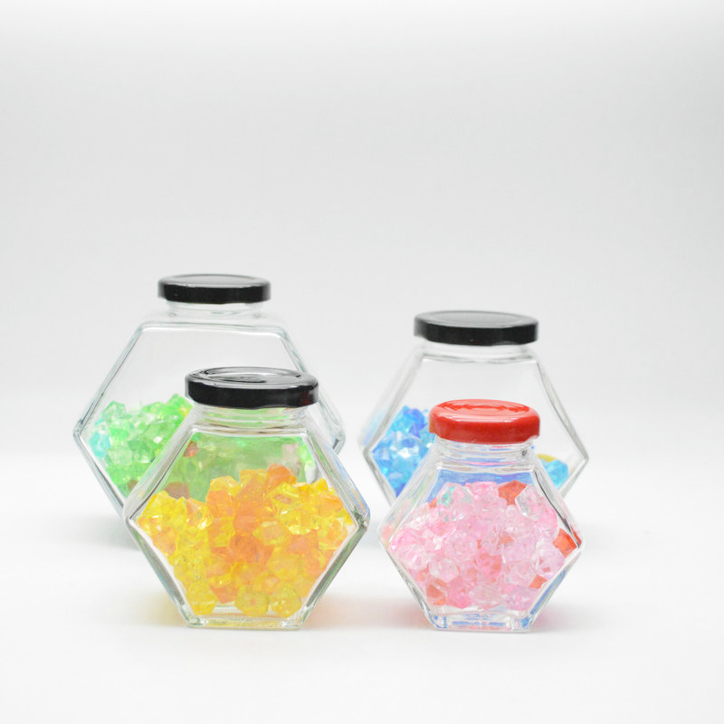Hexagonal Clear Glass Honey Jars Containers For Jam Sugar Storage