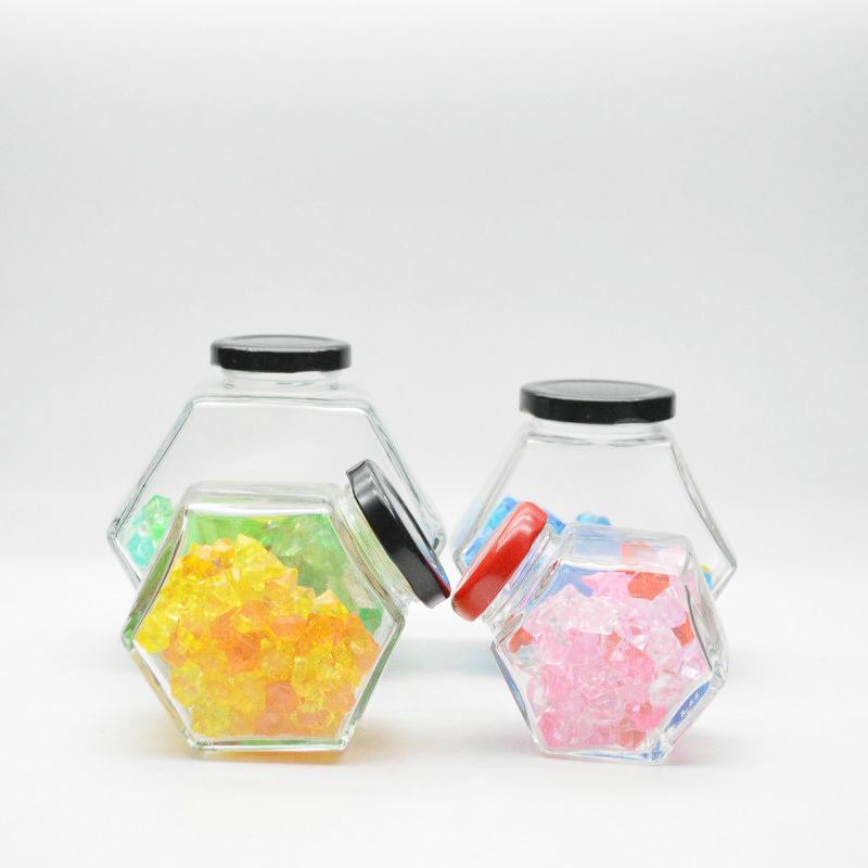 Hexagonal Clear Glass Honey Jars Containers For Jam Sugar Storage