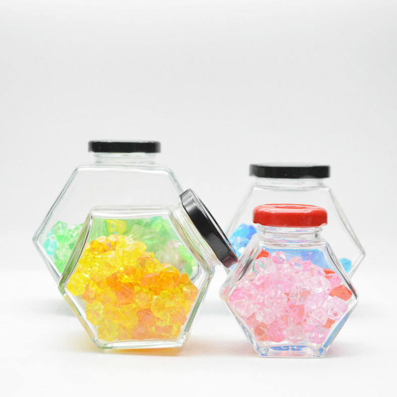 Hexagonal Clear Glass Honey Jars Containers For Jam Sugar Storage