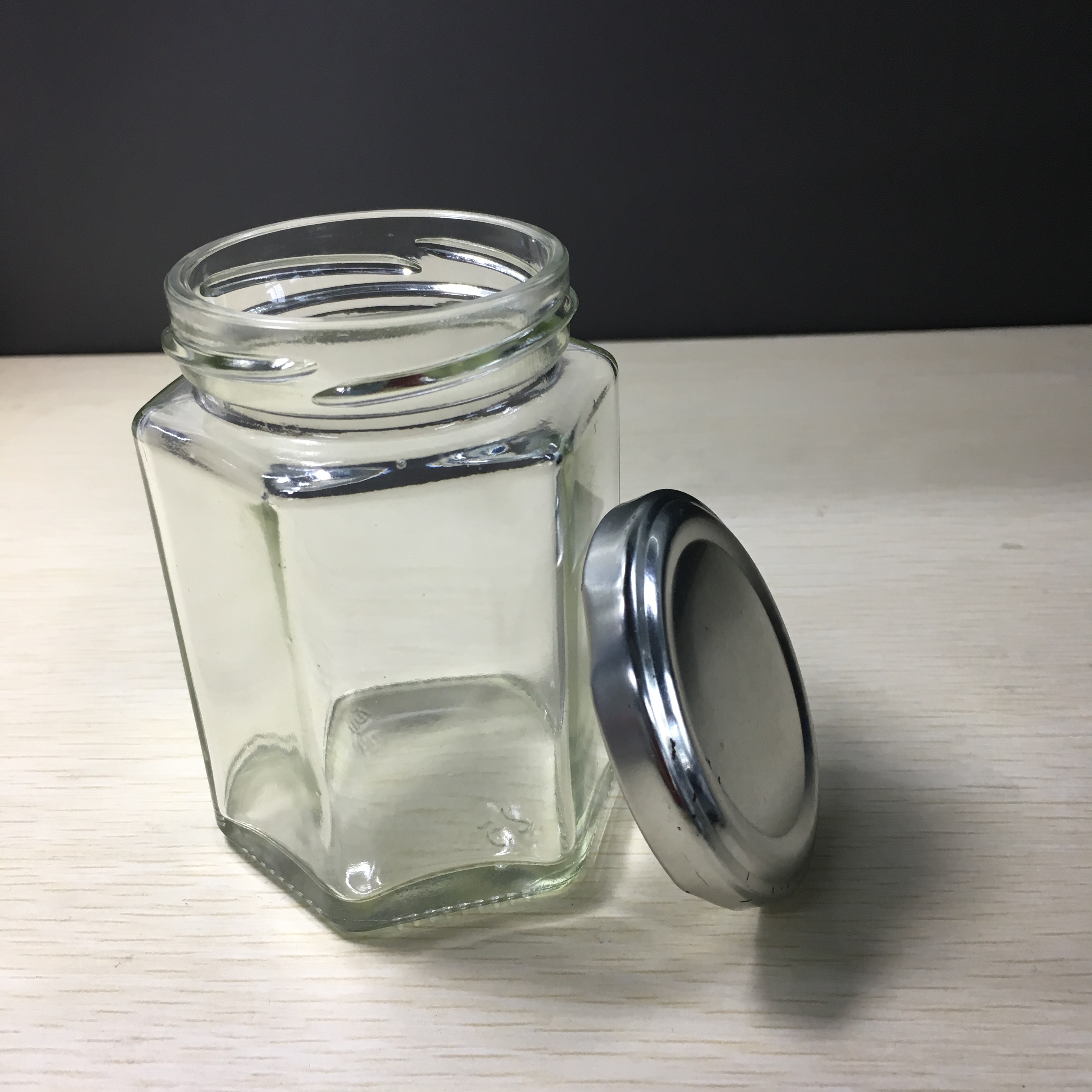 Hexagonal Clear Glass Jar with 63mm Fruity Twist Off Lid