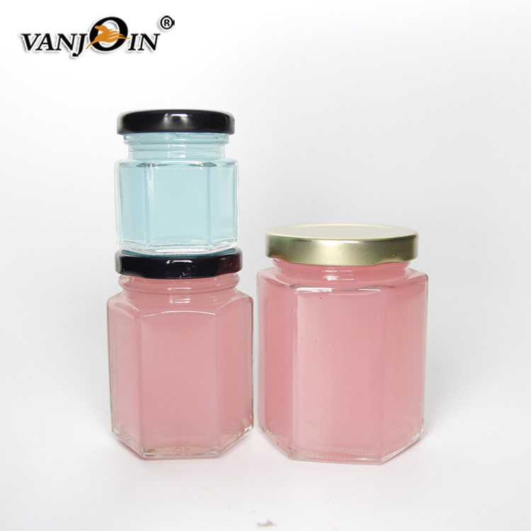Hexagonal Wide Mouth Glass Mason Jar 250ml With Black /Golden /Silver Screw Lid For Jam Sauce