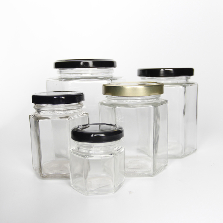 Hexagonal Wide Mouth Glass Mason Jar 250ml With Black /Golden /Silver Screw Lid For Jam Sauce