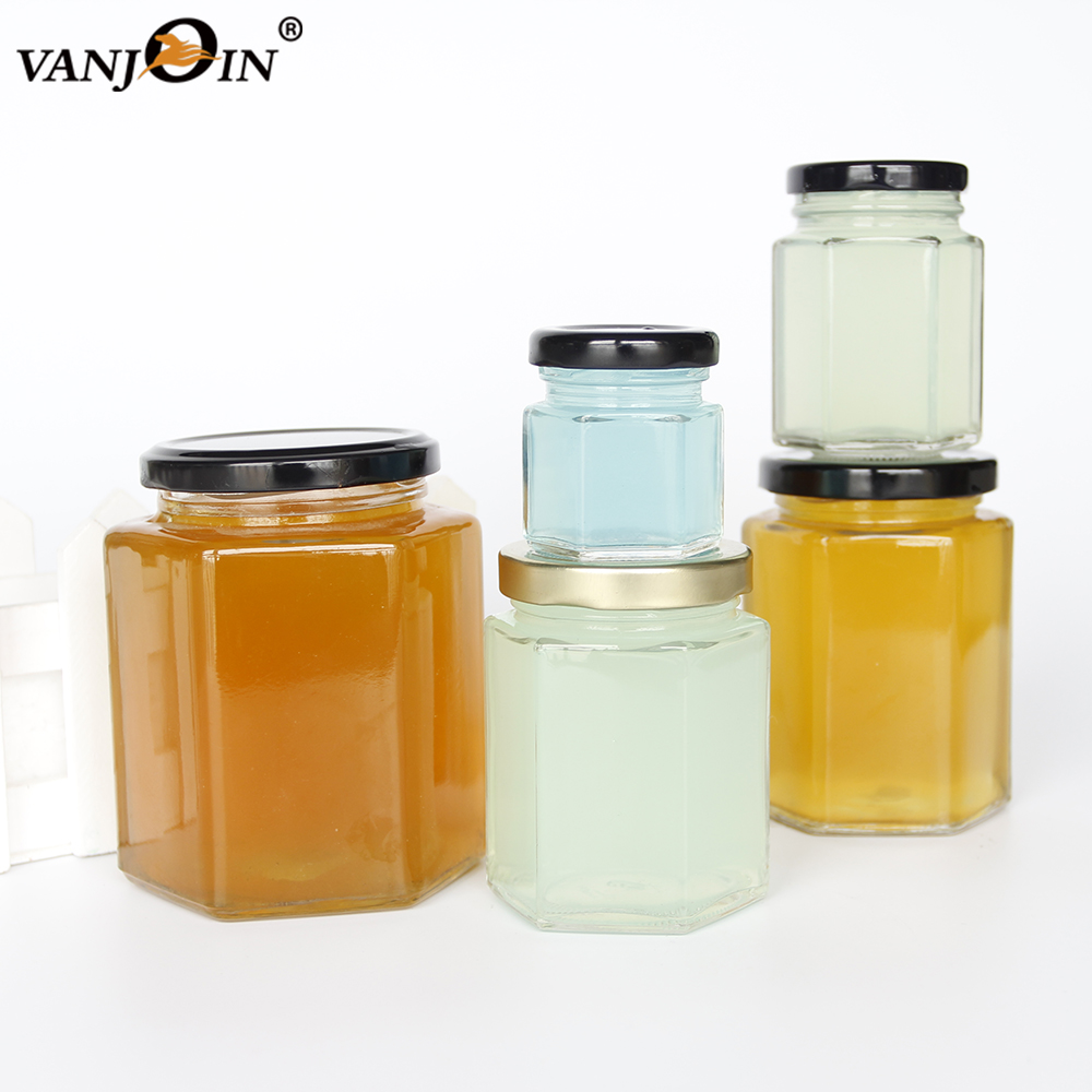 Hexagonal family size jars 45ml 65ml 100ml 200ml 290ml 400ml 500ml 700ml Glass Storage Canning Honey Jam Jelly jars
