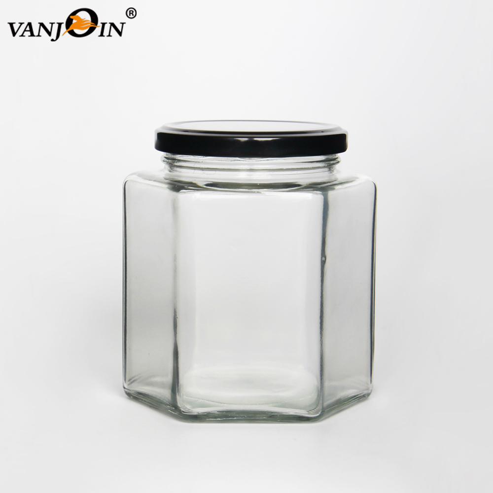 Hexagonal family size jars 45ml 65ml 100ml 200ml 290ml 400ml 500ml 700ml Glass Storage Canning Honey Jam Jelly jars
