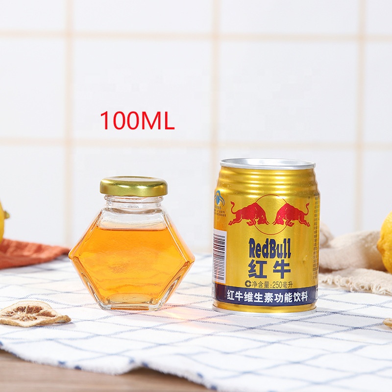 Hexagonal glass honey jars 100ml 180ml 280ml 380ml